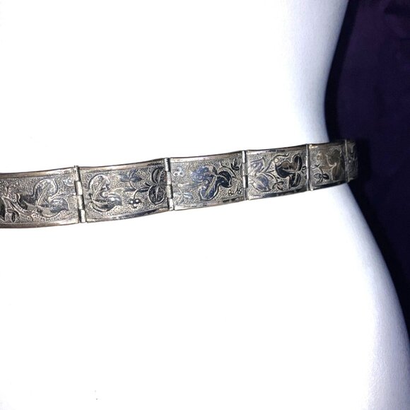 26 Waist Antique Edwardian 20s Metal Belt Floral Motif Pre-Raphaelite